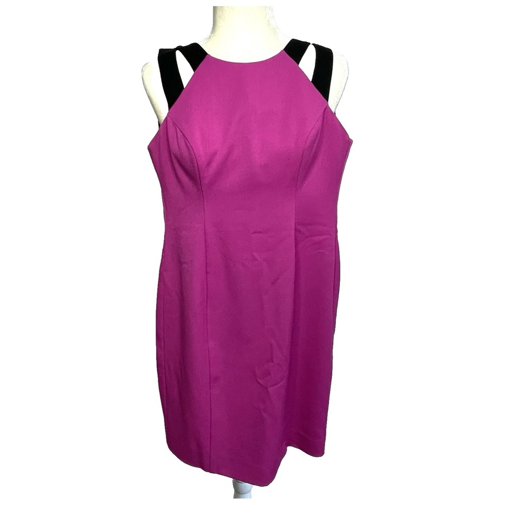 Black Halo Fuchsia Bodycon Dress Structured Strappy Sleeveless Size 2 Barbiecore - Picture 3 of 10